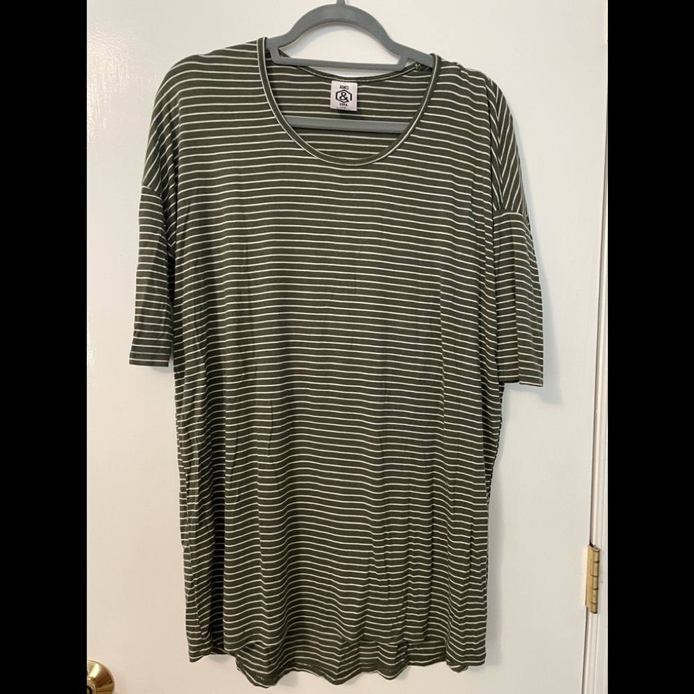 Agnes & Dora sage green and cream striped dolman top